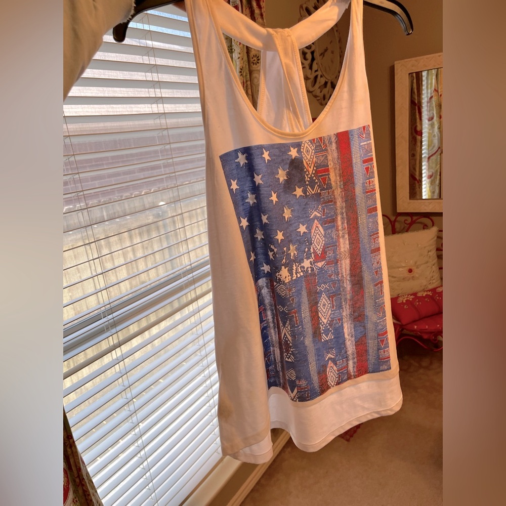 White Tank Top with American Flag Design